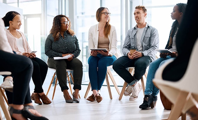 Therapy group having a discussion