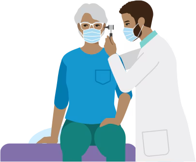 Person getting an exam from a doctor.