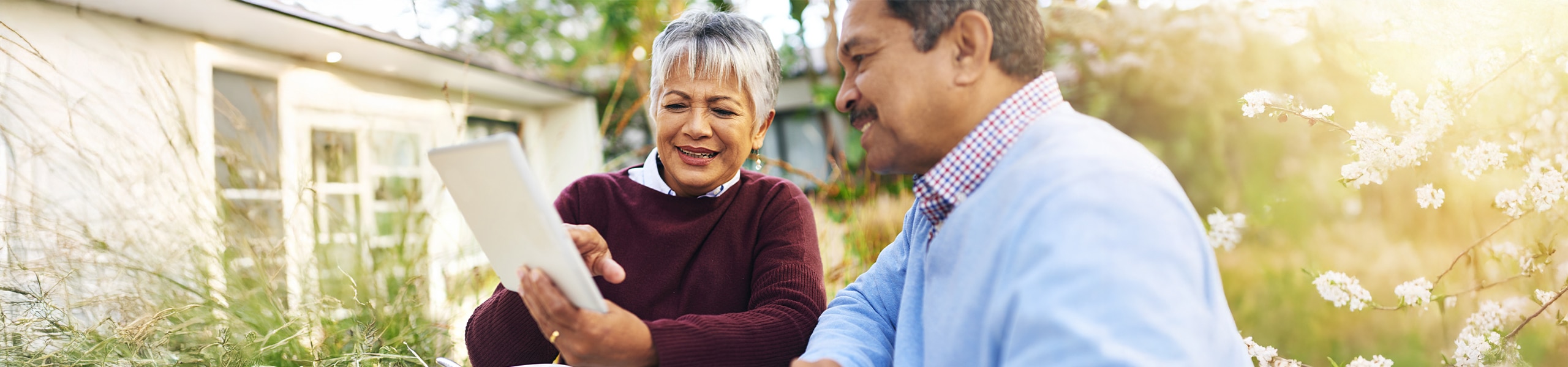 Couple reading health information online