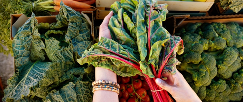 Person holding vegetables at farmers market