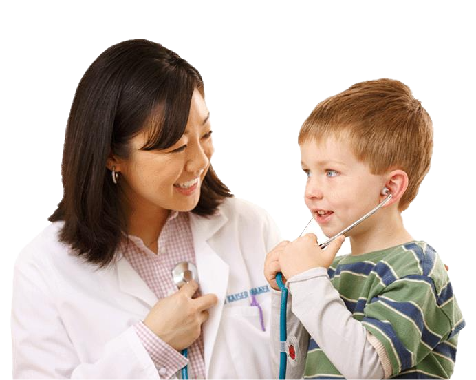 female doctor with child smiling