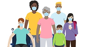 group of people wearing masks
