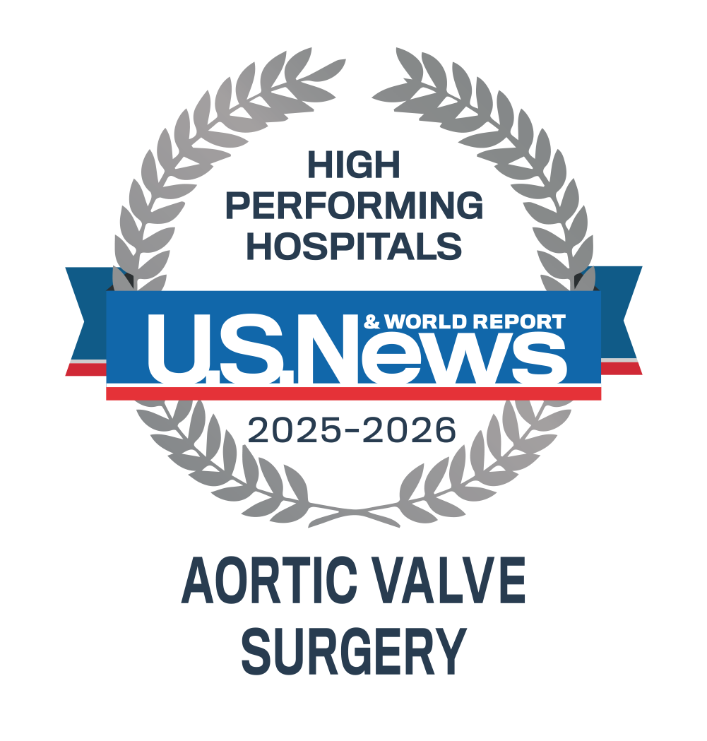 2025-2026 U.S. News & World Report High performing hospital badge for aortic valve surgery