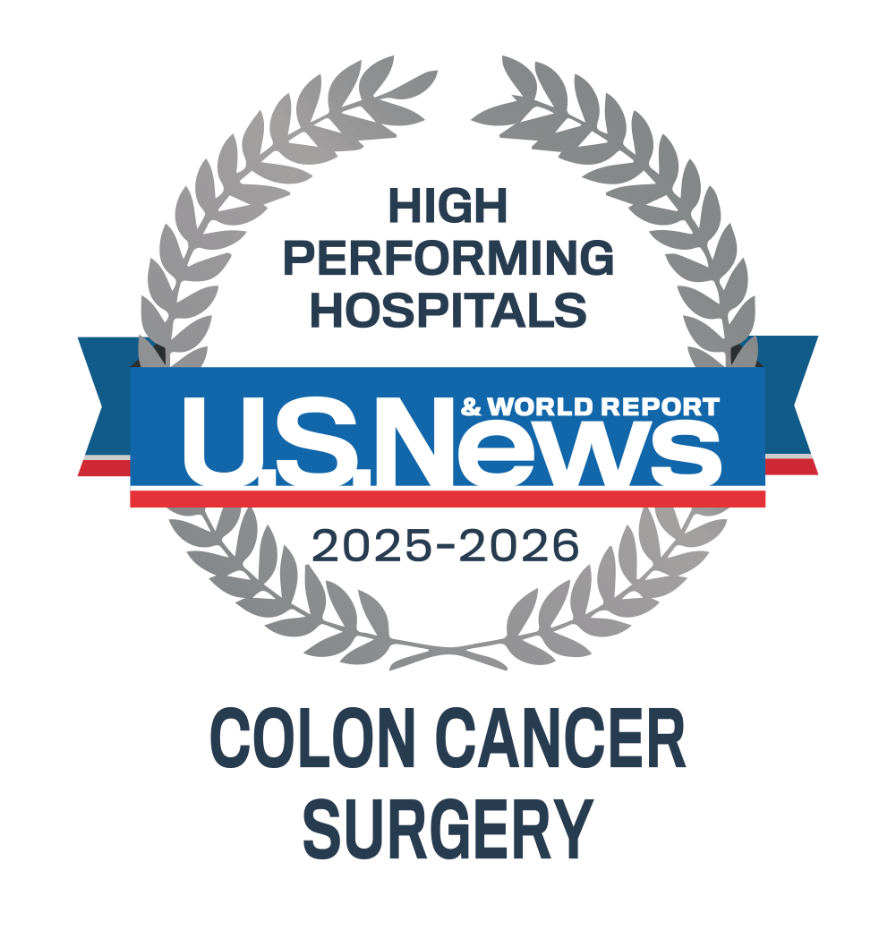 2025-26 U.S. News & World Report High performing hospital badge for colon cancer surgery