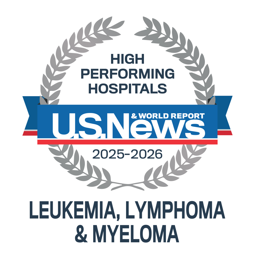 2025-26 U.S. News & World Report High performing hospital badge for leukemia, lymphoma, and myeloma