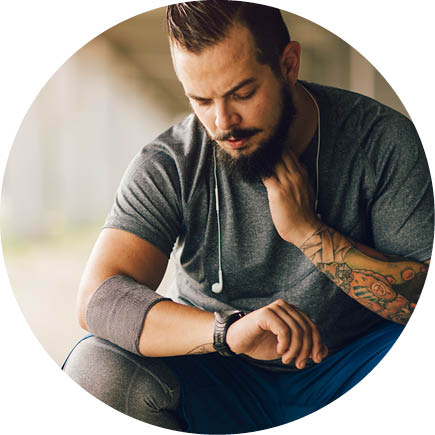 A person checking their pulse