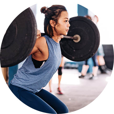 A person squatting a barbell