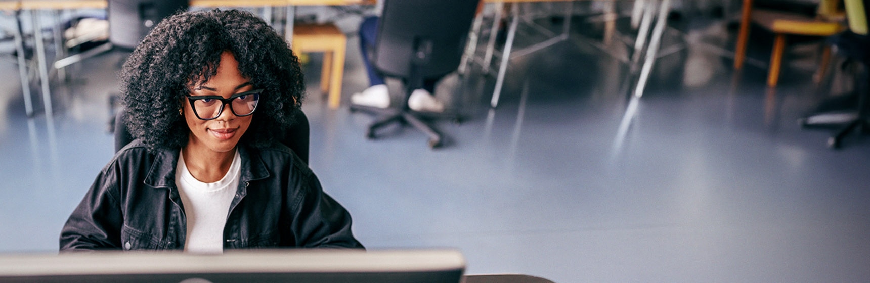 Person using a computer in a public space