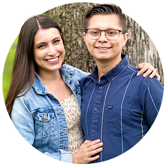 Gabriel standing with his wife Tatiana