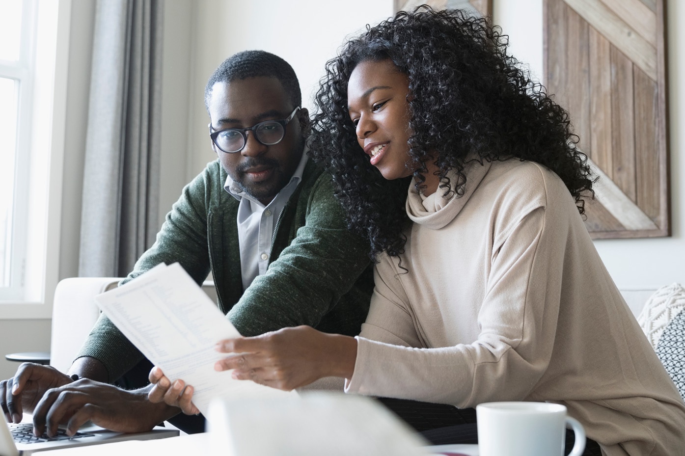 Couple looking at paperwork together