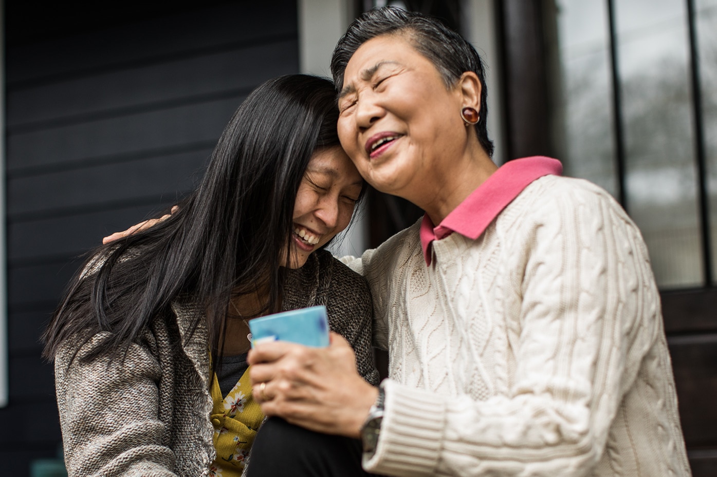 Person hugging parent