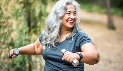 woman exercising with weights