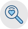 Magnifying glass icon with a heart inside