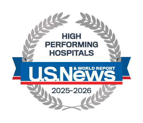 Badge for U.S. News & World Report high performing hospitals in 2025 and 2026