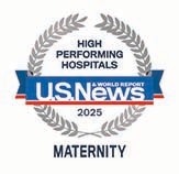 Badge for U.S. News & World Report high performing maternity hospitals in 2025 and 2024