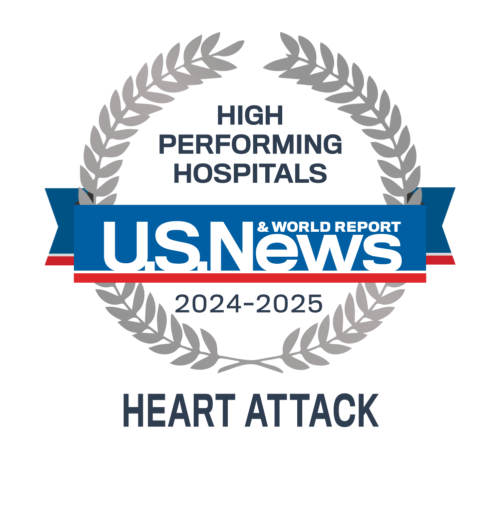 2025 U.S. News & World Report High performing hospital badge for heart attack