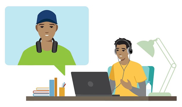 Person talking to a friend through video chat