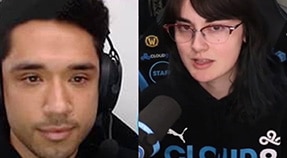 Two young adults on video chat talk over split screen