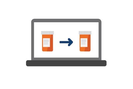 Laptop displaying prescription bottle transition