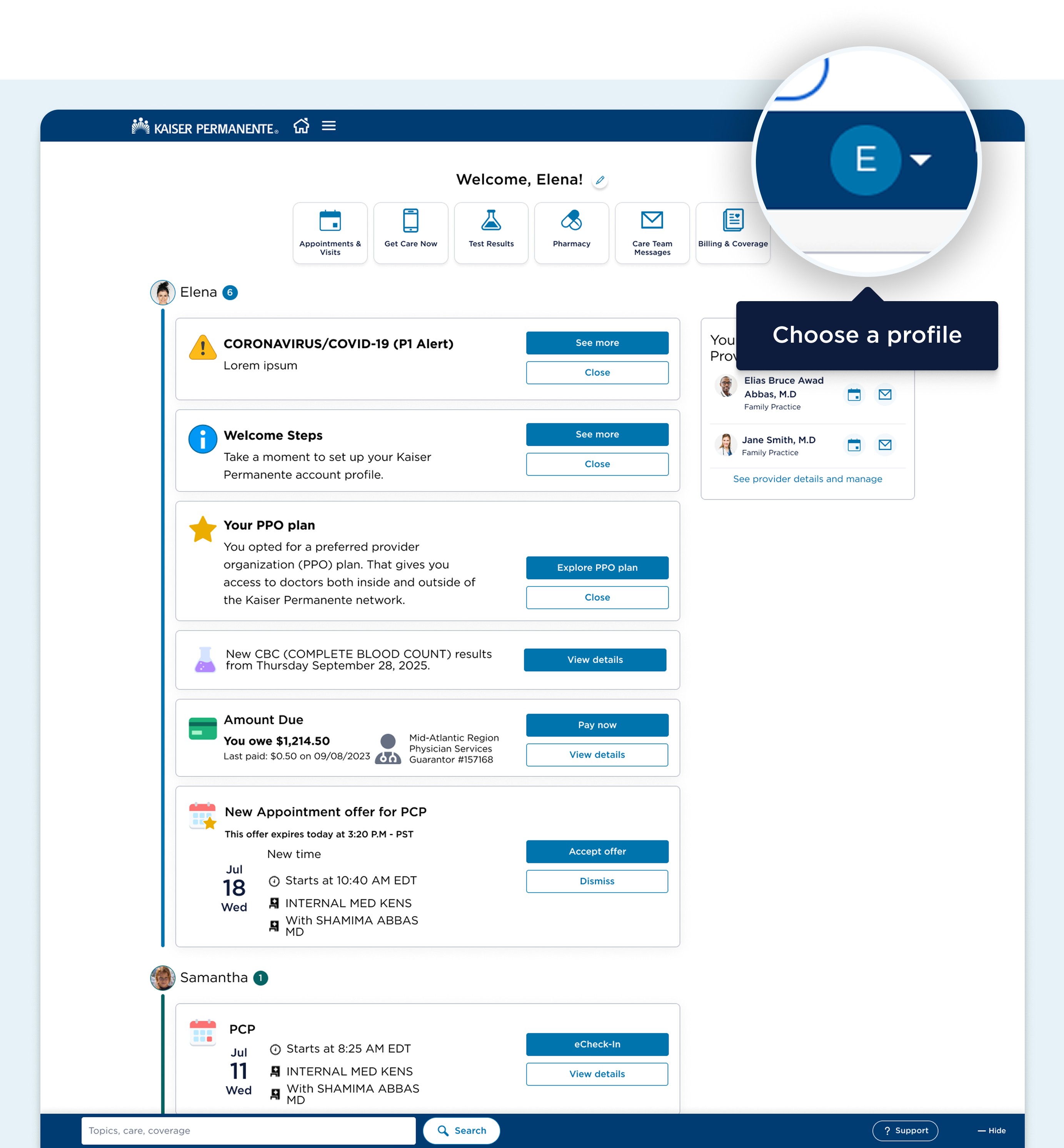Switch between accounts