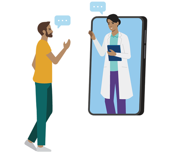 standing person chatting virtually with his doctor