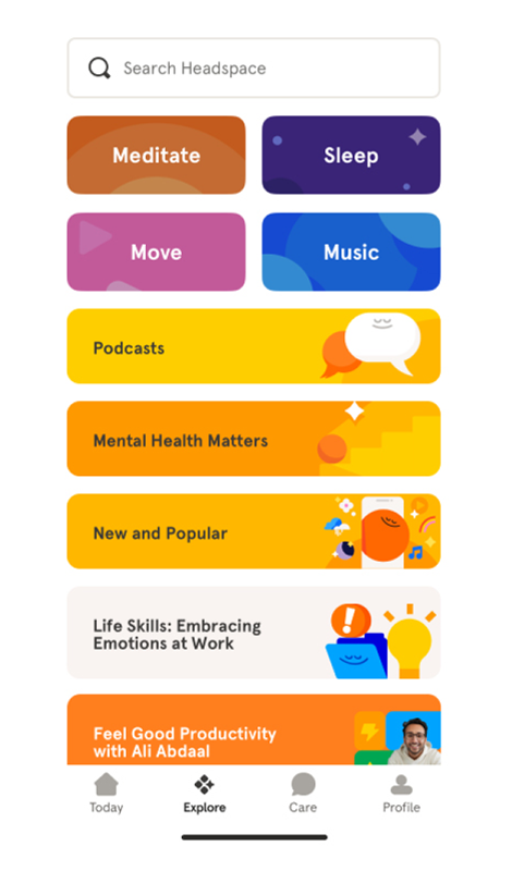 Phone with Headspace app screenshot