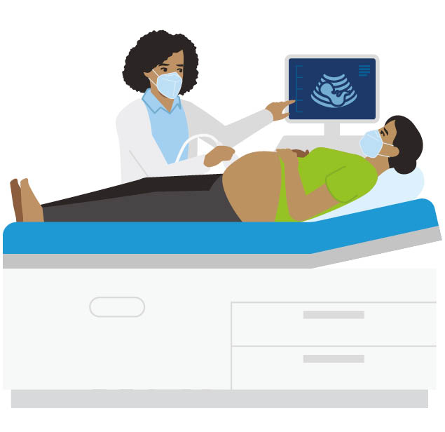 Doctor giving a pregnant person an ultrasound
