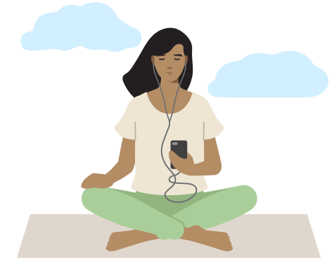 Illustration of a person meditating with phone app