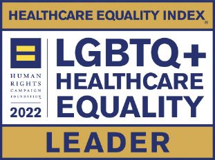 Healthcare Equality Index badge from the Human Rights Campaign Foundation: LGBTQ+ Healthcare Equality Leader