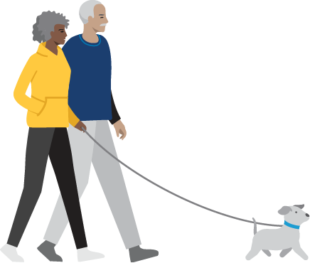 2 people walking their dog.