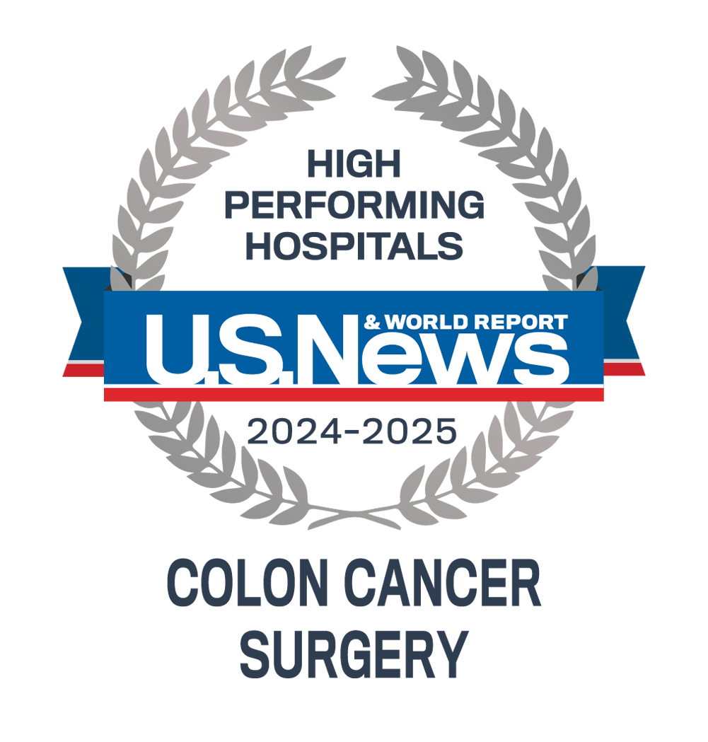 2024-25 U.S. News & World Report High performing hospital badge for colon cancer surgery