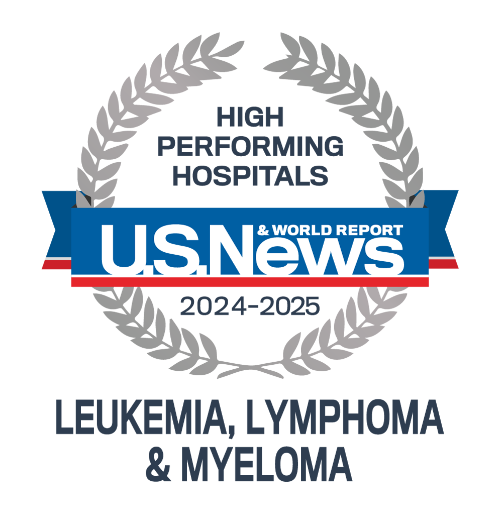 2024-25 U.S. News & World Report High performing hospital badge for leukemia, lymphoma, and myeloma
